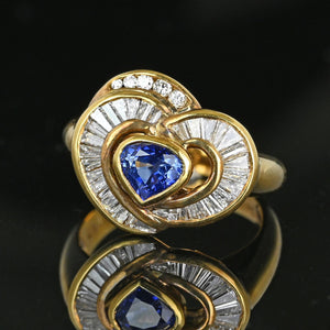 18K Gold Baguette Diamond Sapphire Heart Ring - Boylerpf