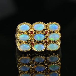 Heavy 14K Gold Ruby Accent Opal Cocktail Ring - Boylerpf