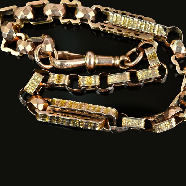 Antique Victorian 9K Gold Star Fancy Link Watch Chain Bracelet