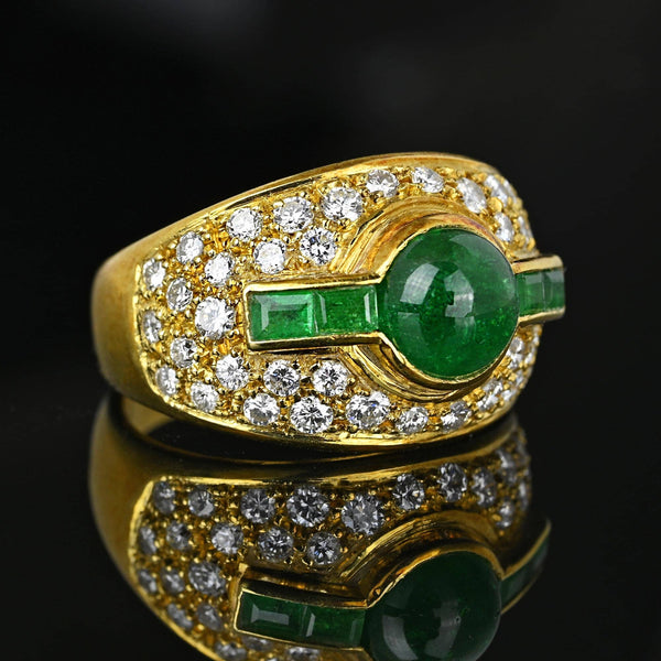 Diamond Cluster Columbian Emerald Dome Ring in 18K Gold - Boylerpf