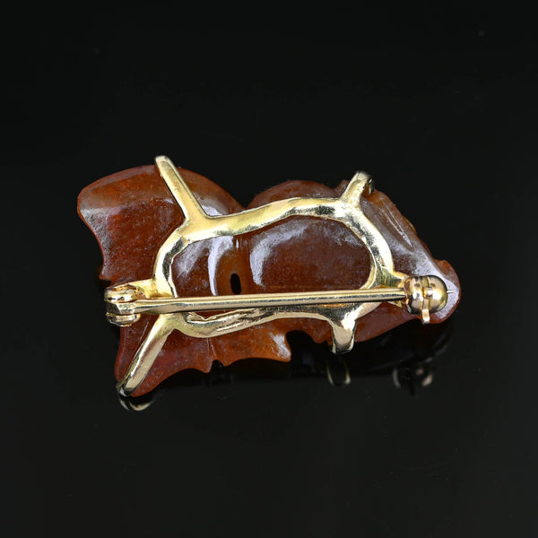 Vintage 14K Gold Red Jade Jadeite Koi Fish Brooch