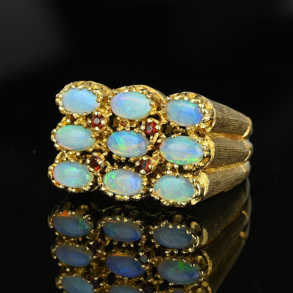 Heavy 14K Gold Ruby Accent Opal Cocktail Ring - Boylerpf