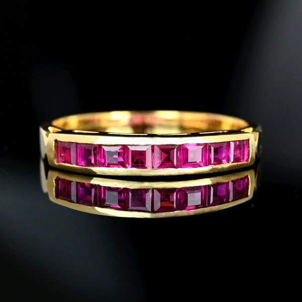 Vintage Ruby Half Eternity Band 18K Gold Emerald Cut Ring - Boylerpf