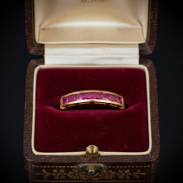 Vintage Ruby Half Eternity Band 18K Gold Emerald Cut Ring - Boylerpf