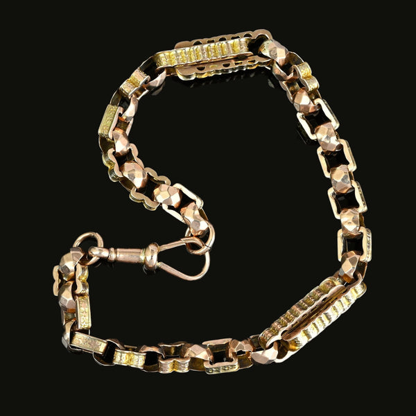 Antique Victorian 9K Gold Star Fancy Link Watch Chain Bracelet