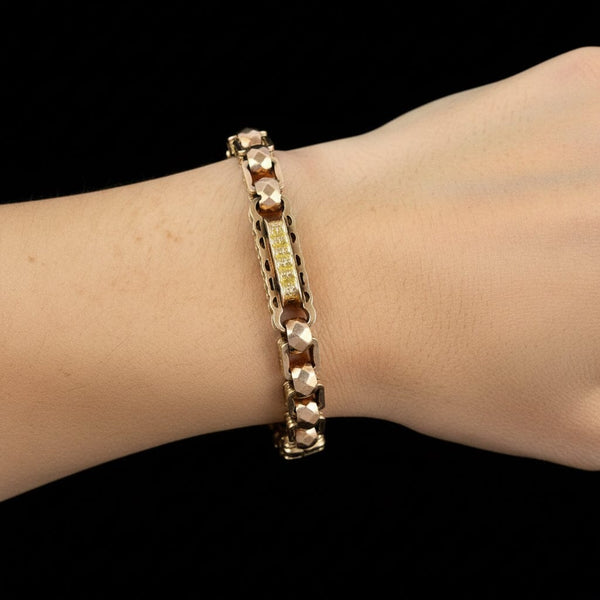 Antique Victorian 9K Gold Star Fancy Link Watch Chain Bracelet