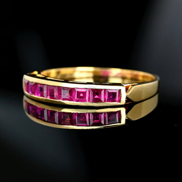 Vintage Ruby Half Eternity Band 18K Gold Emerald Cut Ring - Boylerpf