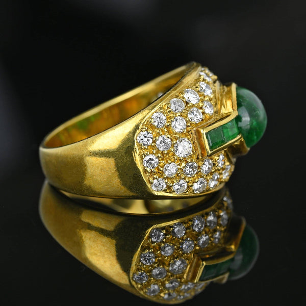 Diamond Cluster Columbian Emerald Dome Ring in 18K Gold - Boylerpf