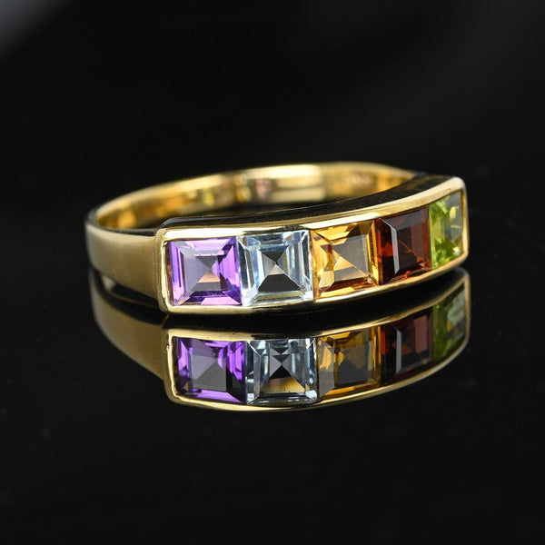 Vintage Five Stone Multi Gemstone Gold Ring Band - Boylerpf