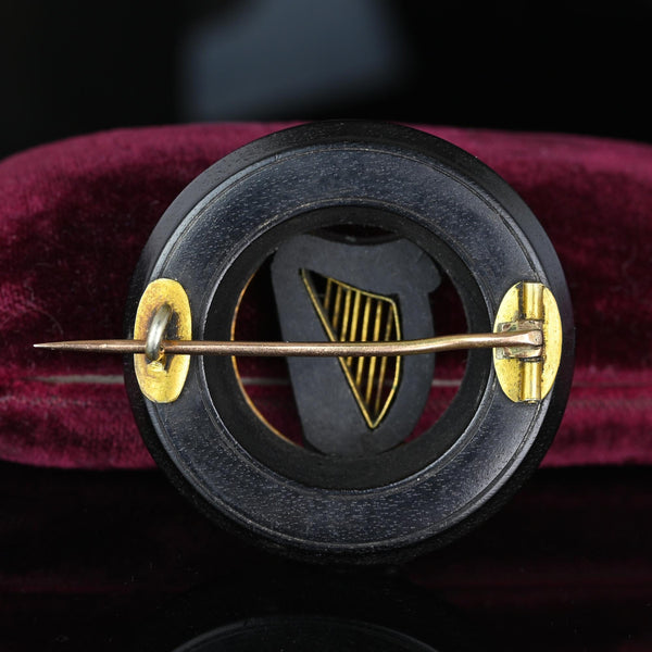 Harp Buckle Shamrock Antique Victorian Irish Bog Oak Brooch - Boylerpf