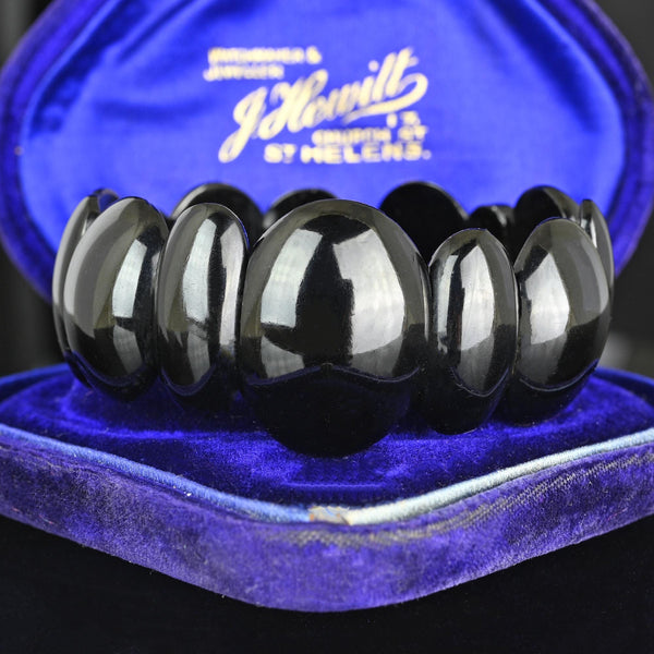 Wide Antique Victorian Whitby Jet Bracelet