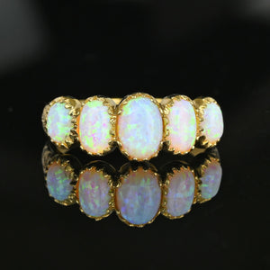 Victorian Style Gold Half Hoop Five Stone Opal Ring - Boylerpf