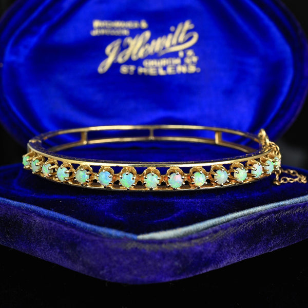 Victorian Revival 14K Gold Opal Bangle Bracelet - Boylerpf
