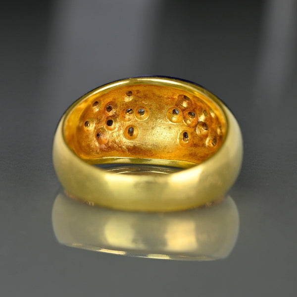 Vintage 18K Gold Diamond Fleur De Lis Enamel Dome Ring - Boylerpf