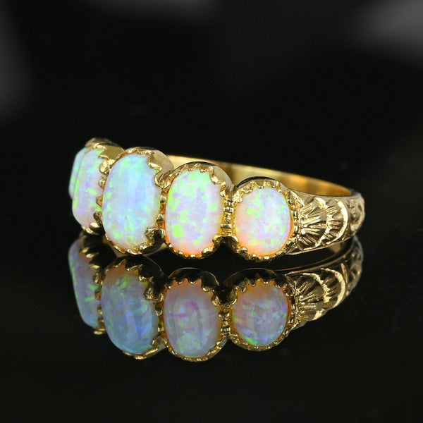 Victorian Style Gold Half Hoop Five Stone Opal Ring - Boylerpf