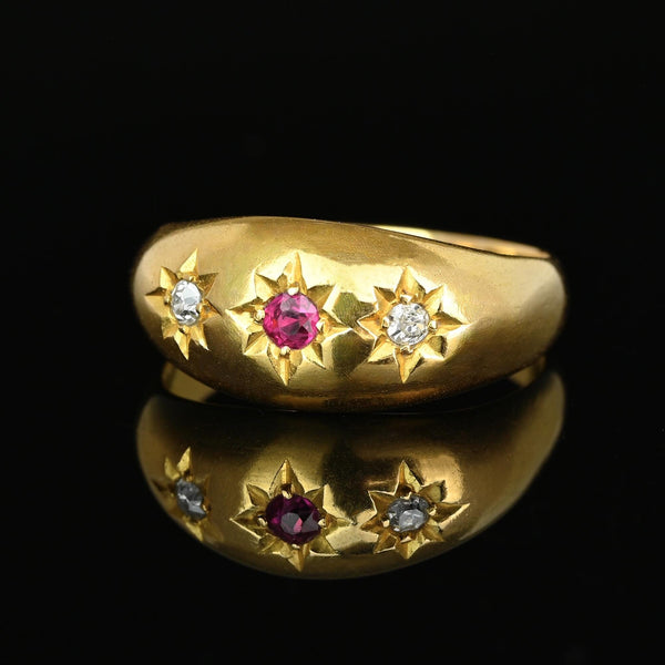 Antique Edwardian 18K Gold Ruby Diamond Gypsy Ring