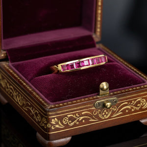 Vintage Ruby Half Eternity Band 18K Gold Emerald Cut Ring - Boylerpf