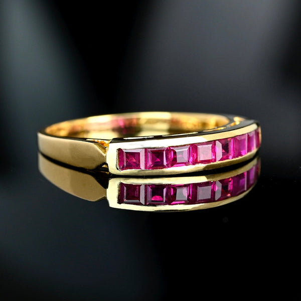 Vintage Ruby Half Eternity Band 18K Gold Emerald Cut Ring - Boylerpf