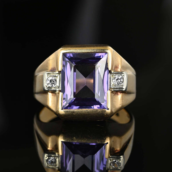 Vintage Gold Color Change Purple Sapphire Mens Signet Ring - Boylerpf