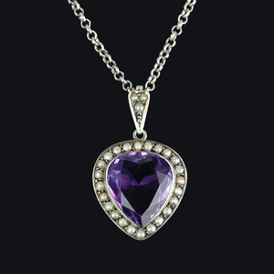 Antique Silver Seed Pearl Halo Amethyst Pendant - Boylerpf