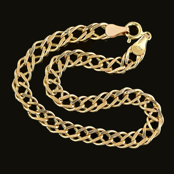 Vintage English Solid Gold Double Curb Chain Bracelet - Boylerpf
