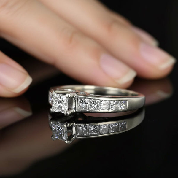 Vintage 1.35 Carat Princess Cut Diamond Engagement Ring - Boylerpf