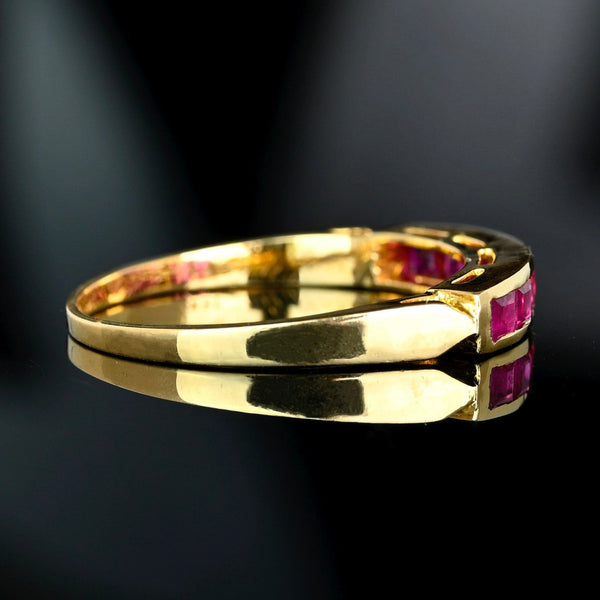 Vintage Ruby Half Eternity Band 18K Gold Emerald Cut Ring - Boylerpf
