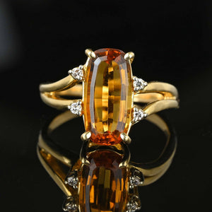 Vintage 14K Gold Diamond Specialty Cut Citrine Ring - Boylerpf