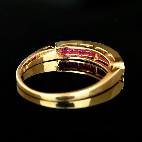 Vintage Ruby Half Eternity Band 18K Gold Emerald Cut Ring - Boylerpf