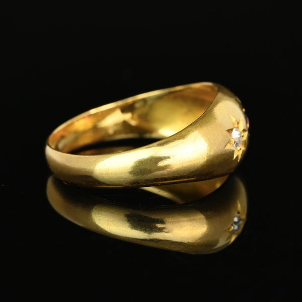 Antique Edwardian 18K Gold Ruby Diamond Gypsy Ring
