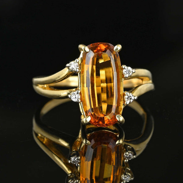 Vintage 14K Gold Diamond Specialty Cut Citrine Ring - Boylerpf