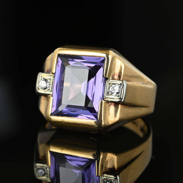 Vintage Gold Color Change Purple Sapphire Mens Signet Ring - Boylerpf