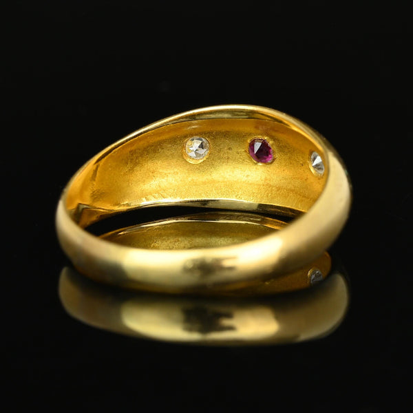 Antique Edwardian 18K Gold Ruby Diamond Gypsy Ring