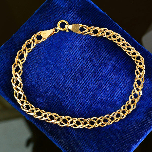 Vintage English Solid Gold Double Curb Chain Bracelet - Boylerpf