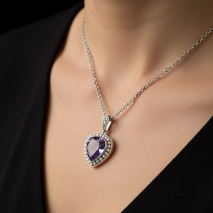 Antique Silver Seed Pearl Halo Amethyst Pendant - Boylerpf