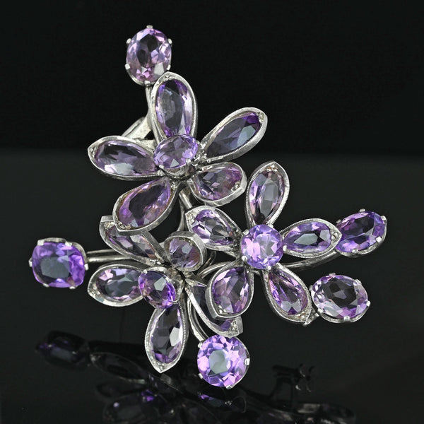 Antique Art Deco Amethyst Brooch | Sterling Silver