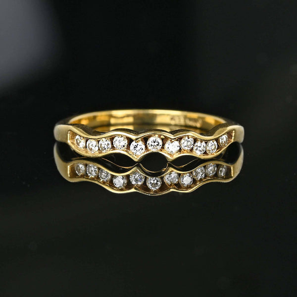 14K Gold Diamond Half Eternity Wave Ring Band - Boylerpf
