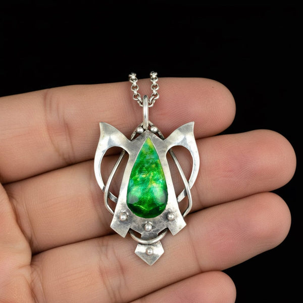 Art Nouveau Silver Blue Green Enamel Butterfly Pendant - Boylerpf