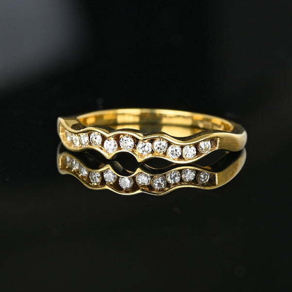14K Gold Diamond Half Eternity Wave Ring Band - Boylerpf