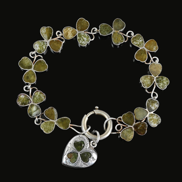 Antique Silver Connemara Marble Shamrock Bracelet - Boylerpf