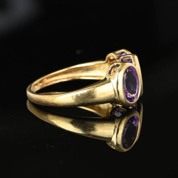 Vintage 14K Gold Three Stone Amethyst Ring - Boylerpf