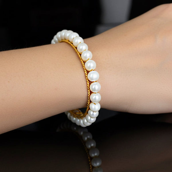 Vintage Pearl Bangle Bracelet 14K Gold Bridal Jewelry - Boylerpf