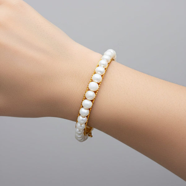 Vintage Pearl Bangle Bracelet 14K Gold Bridal Jewelry - Boylerpf