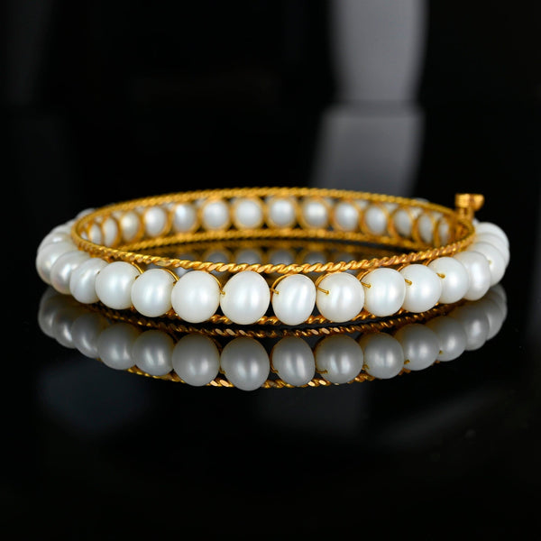 Vintage Pearl Bangle Bracelet 14K Gold Bridal Jewelry - Boylerpf