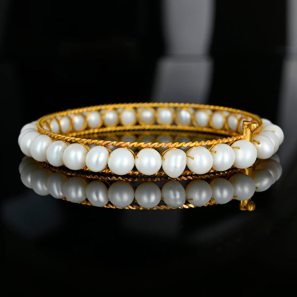 Vintage Pearl Bangle Bracelet 14K Gold Bridal Jewelry - Boylerpf
