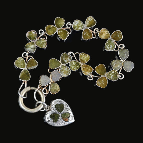 Antique Silver Connemara Marble Shamrock Bracelet - Boylerpf