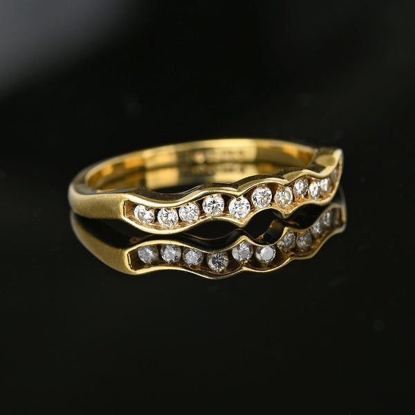 14K Gold Wave Diamond Half Eternity Ring Band - Boylerpf