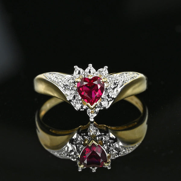 Vintage Gold Crown Diamond Wing Ruby Heart Ring - Boylerpf