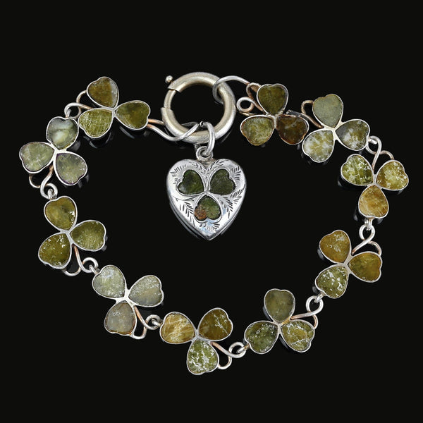 Antique Silver Connemara Marble Shamrock Bracelet - Boylerpf