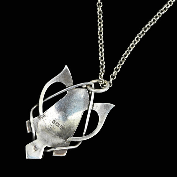 Art Nouveau Silver Blue Green Enamel Butterfly Pendant - Boylerpf